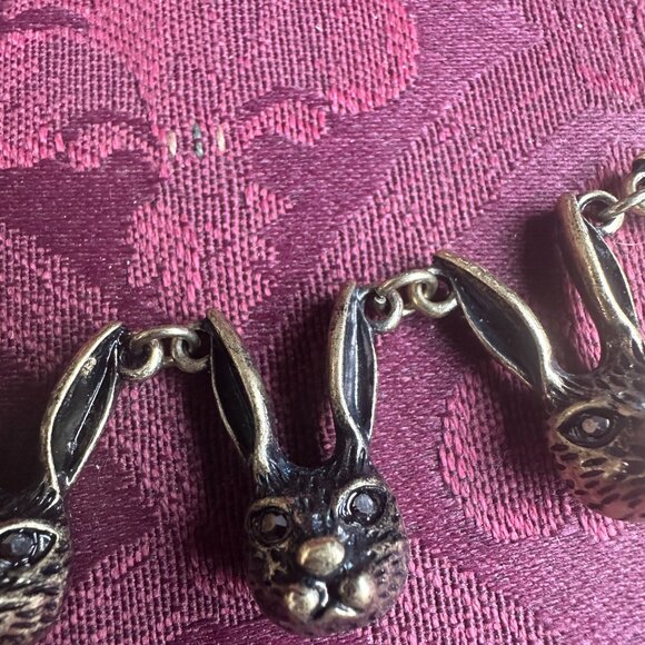 Vintage Stainless Steel Jewelry Rabbit Head Necklace Chain & Earrings - Picture 3 of 11